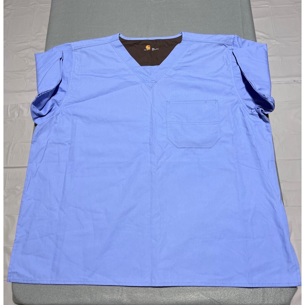 Carhartt Liberty C10001 Mens 2XL Ceil Blue V-Neck Scrub Top Pocket Short Sleeve
